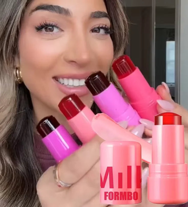 3-in-1 Milk Jelly Tint Facial Blusher Wand Moisturized Long Lasting Matte Rouge Cheek Contour Lipstick Sticker Beauty Makeup