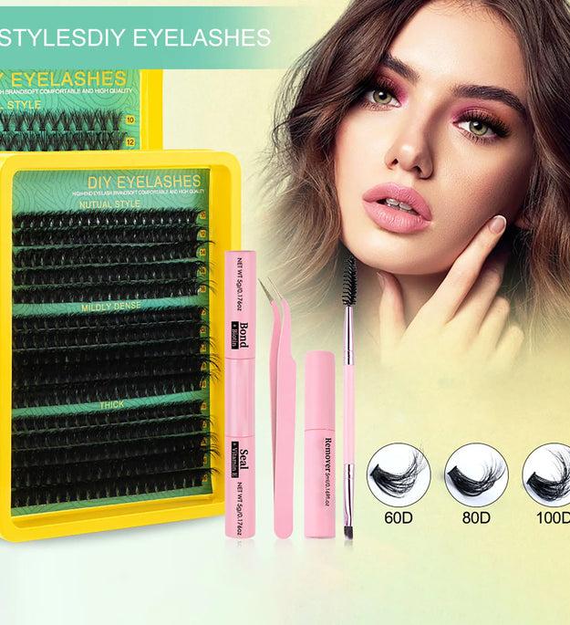 Lash Clusters Kit Natural, 10-16MM Spiky Volume Cluster Eyelash Extensions, Lash Extension Kit Fairy Individual Lashes Cluster 3