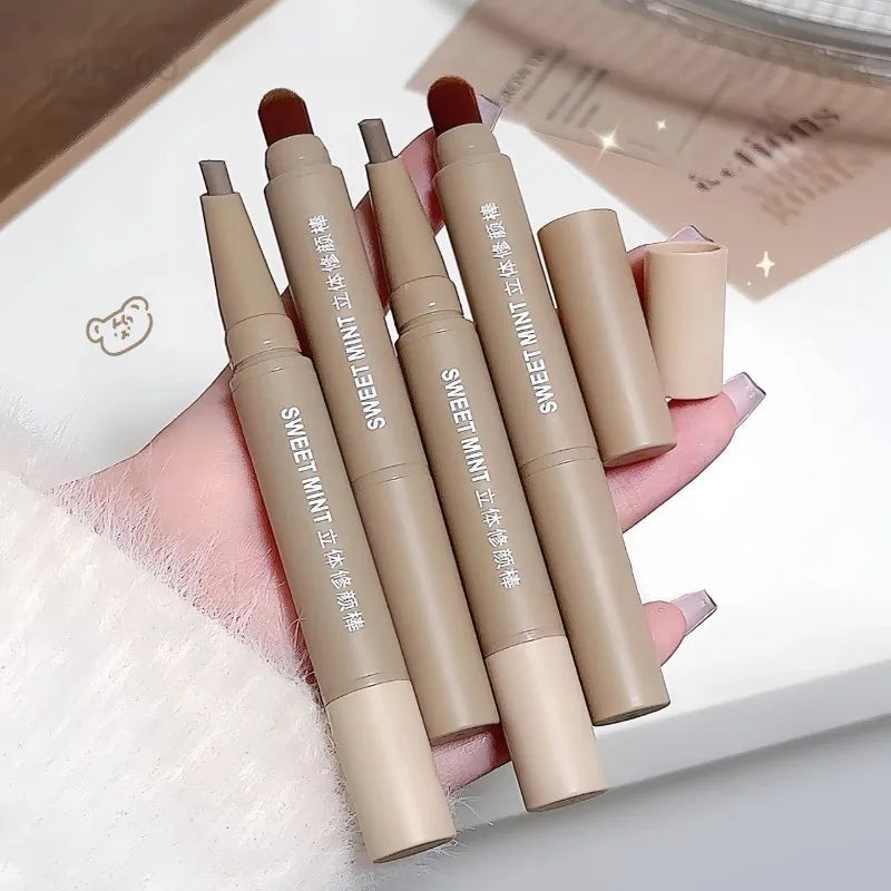 Contour Pen Double Head Bronzer Stick with Brush Nose Shadow Cream Contouring Pen Waterproof Natural Sculpting Makeup Cosmetics