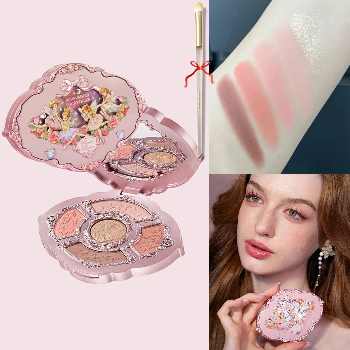 Flower Knows Swan Ballet 6 Color Eyeshadow Palette Matte Shimmer Pearl Glitter Waterproof Highly Pigmented Long Lasting Makeup