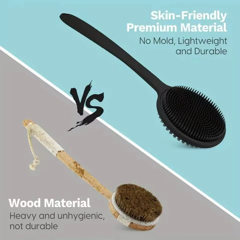 1pc Silicone Back Scrubber Brush for Shower Long Handle Body Deep Cleansing and Exfoliating Massage Double-Sided Soft Bristles