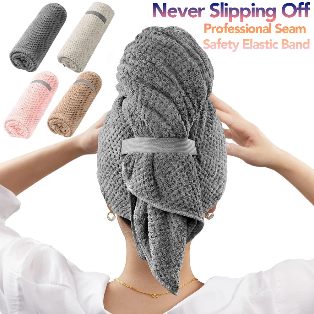 Microfiber Hair Towel Extra Large Wrap Quick Dry Hair Towel Wrap With Elastic Band , Ultra Absorbent Soft Hair Towel Wrap Turban