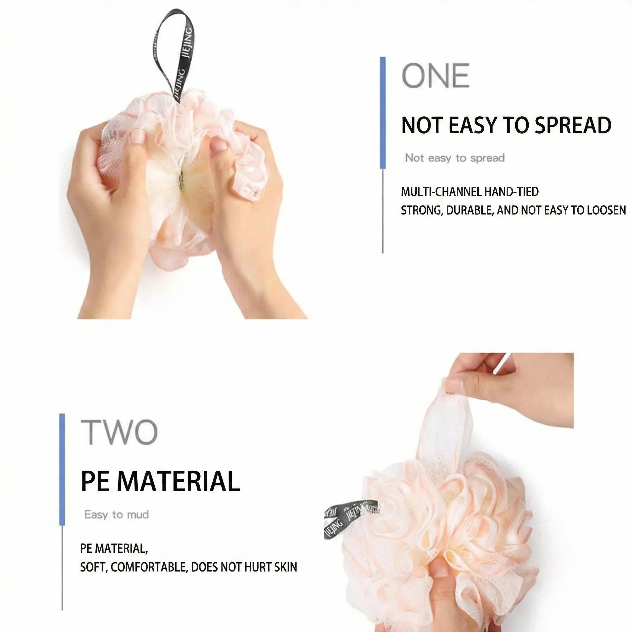 1-Pack Multi-Color PE Bath Loofah (14cm) - Hanging Lanyard, Durable Hemming, Non-Shedding, Soft & Gentle for Shower
