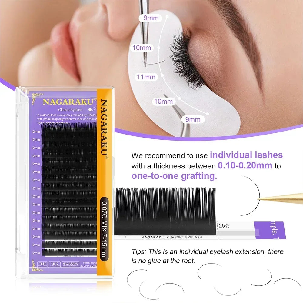 16Rows Faux Mink Individual Classic Eyelash Extensions Volume False Eyelashes Soft Natural Classical Lashes Makeup