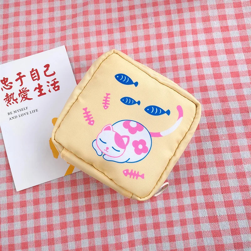 Women Sanitary Napkin Tampon Storage Bag Cute Sanitary Pad Pouches Portable Makeup Lipstick Key Earphone Data Cables Organizer
