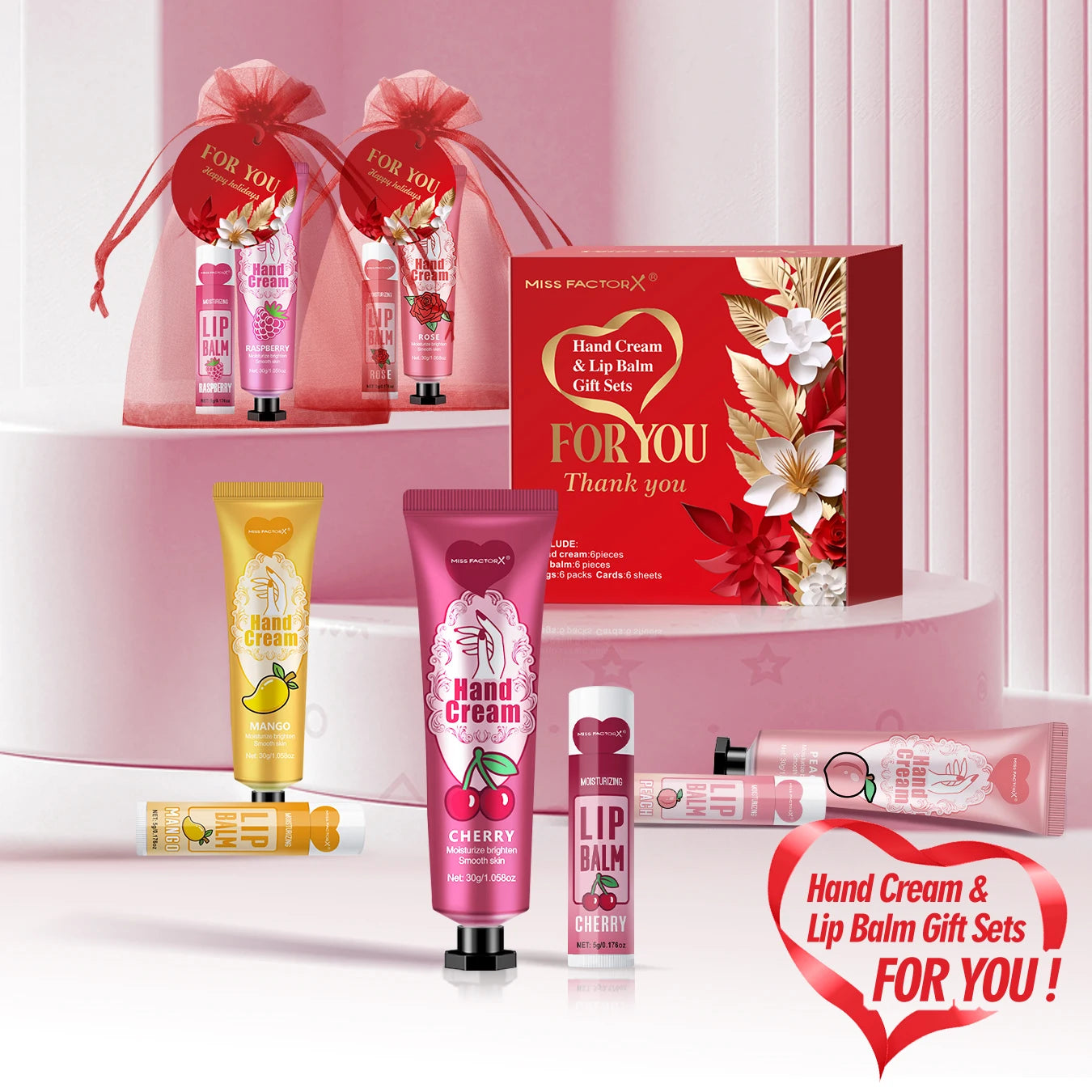 24PCS/box bulk Lip balm bulk Hand cream bulk Red thank you card and red gauze bag Newlywed Thank you gifts to guests Christmas N