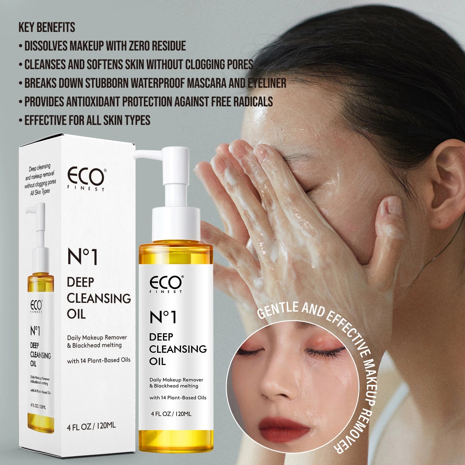 120ml Makeup Remover Oil,Deep Cleansing, Jojoba Oil, all tape skin