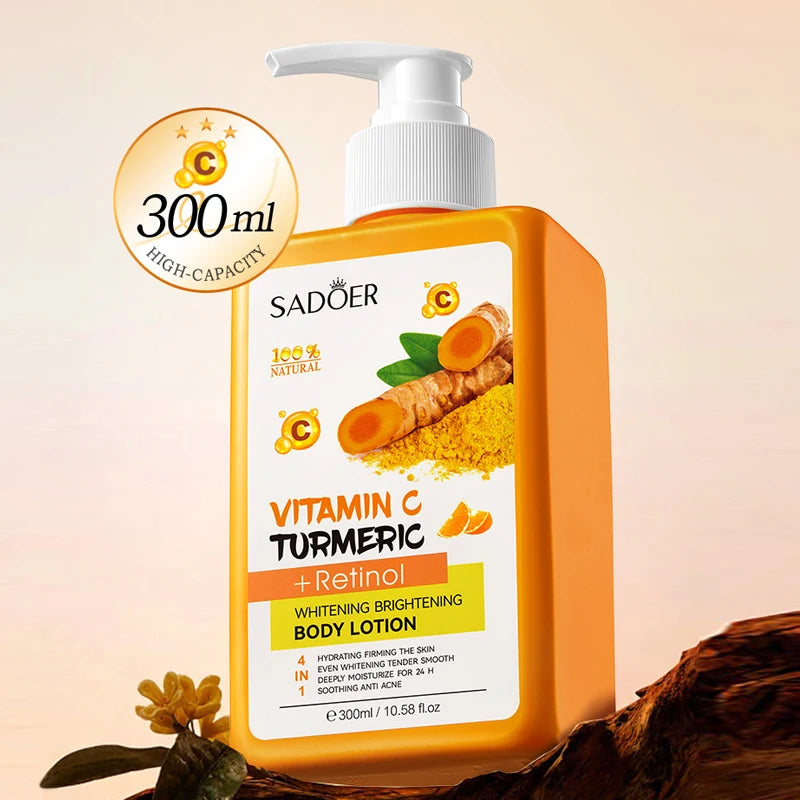 300ml Turmeric Body Cream Dark Spots Whitening Lotion Vitamin C Moisturizing Face Cream Tender Firming Body Skincare