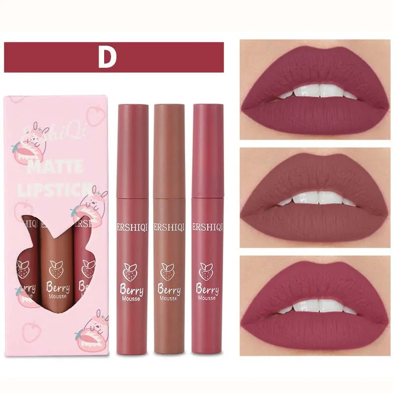 Waterproof Long-lasting Velvet Matte Lip Gloss Set Strawberry Moisturizing Lipstick Kit Beauty Cosmetics Makeup Rose Lip Stain