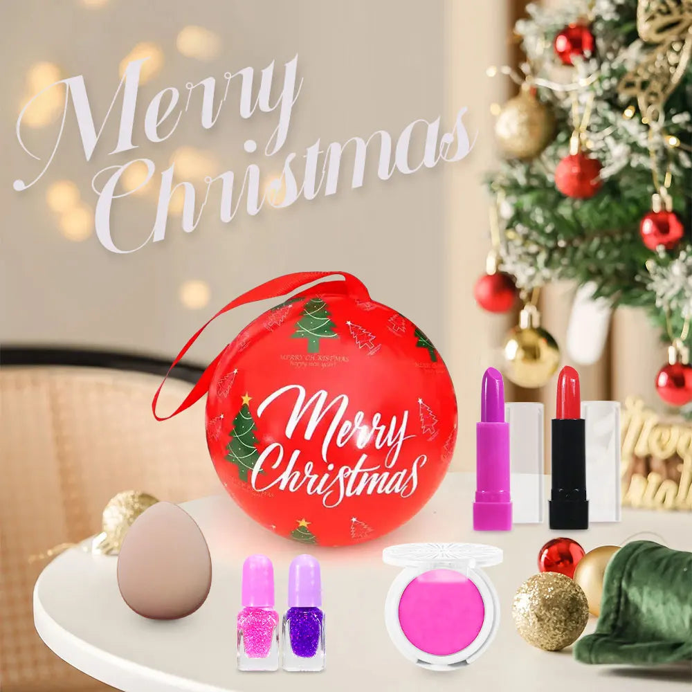 POPFEEL Christmas Makeup Ball - Includes Eyeshadow, Blush, Lipstick, Nail Polish, Puff, and Festive Tree Ornament - Perfect Gift