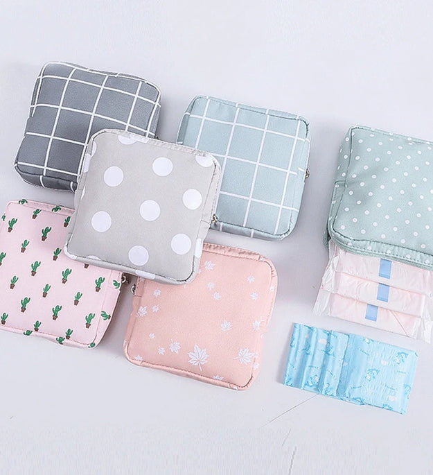 Women Sanitary Napkin Tampon Storage Bag Cute Sanitary Pad Pouches Portable Makeup Lipstick Key Earphone Data Cables Organizer