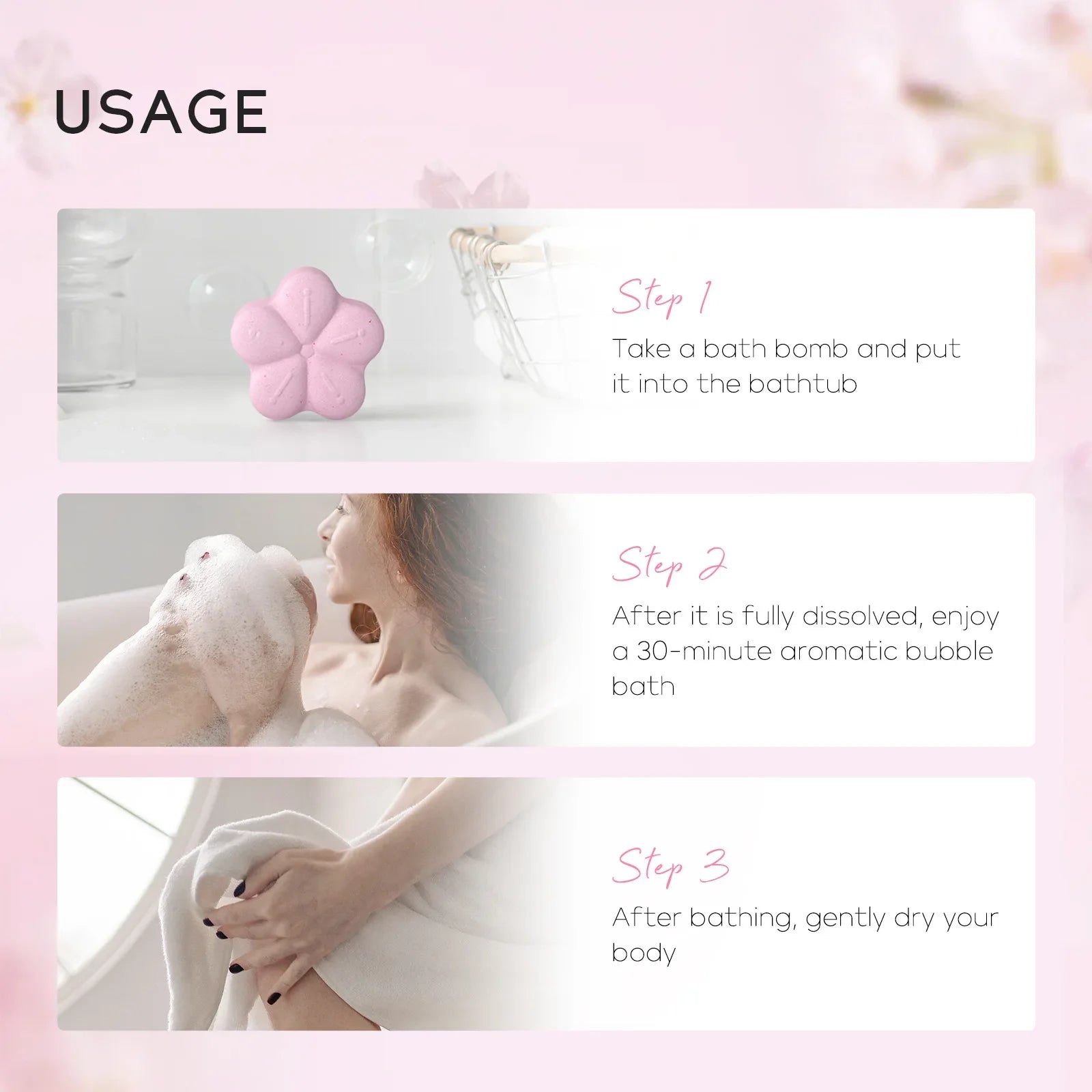 LAIKOU Japanese Sakura Bath Bomb Bubble Explosion Bath Salt for Body Cleansing Moisturizing 30g