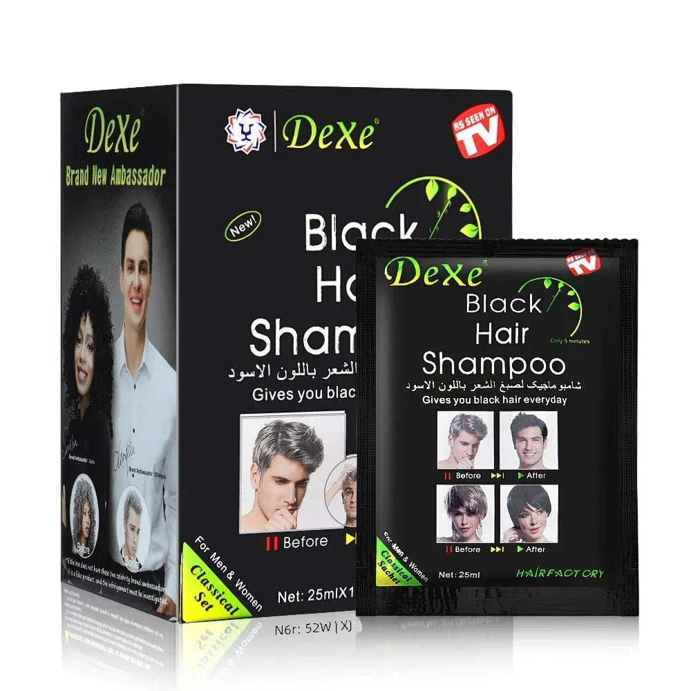 10 Pcs Dexe Fast Black Hair Shampoo 5 Mins Fast Become Black Hair Dye Herb Natural Hair Care Restore Colorant Shampoo Hair Care - BlissFully