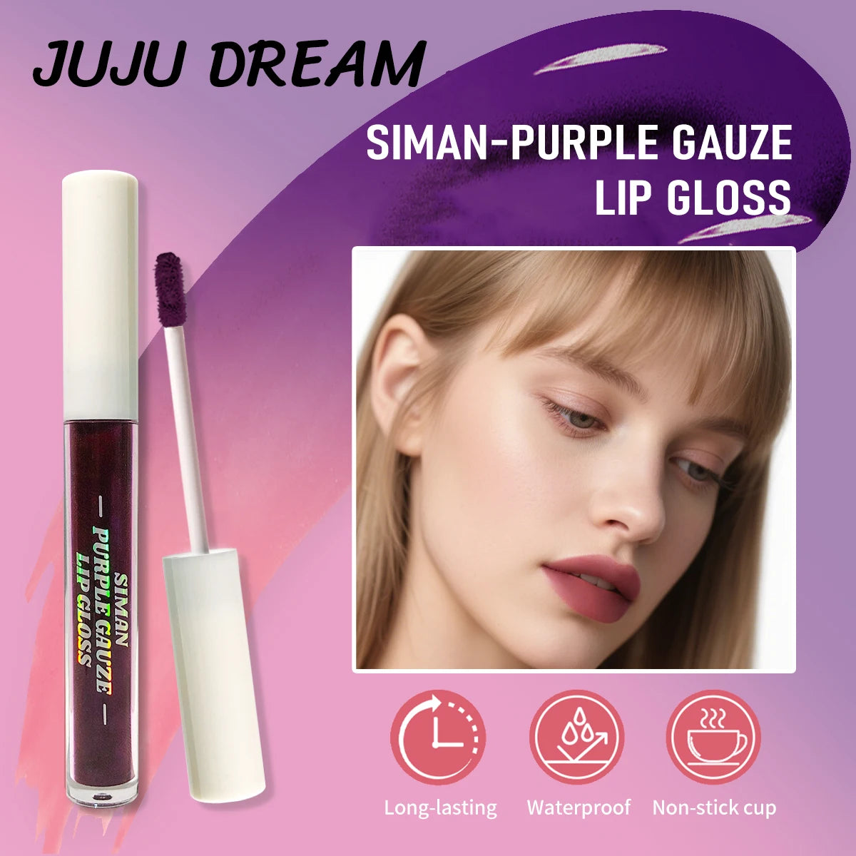 Tear-drop style lip gloss, water-resistant matte liquid lip color, rose pink, does not stick to the cup, quick-drying makeup