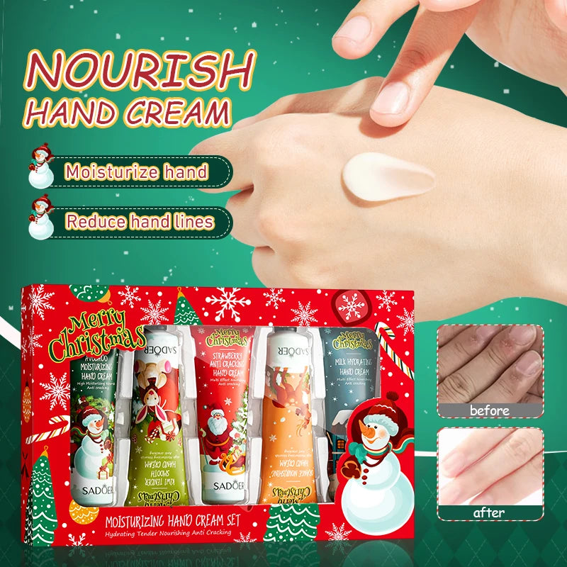5pcs SADOER Christmas Hand Cream Sets Moisturizing Nourishing Whitening Hydrating Anti-aging Hands Skin Care Products