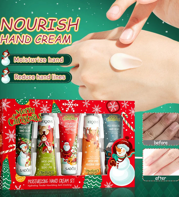5pcs SADOER Christmas Hand Cream Sets Moisturizing Nourishing Whitening Hydrating Anti-aging Hands Skin Care Products