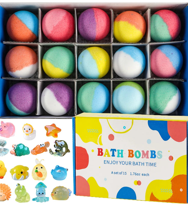 Bath Bombs for Kids with Surprise Inside, 15 Pack Kids Bath Bombs Gift Set, Natural Organic Kids Bubble Bath Fizzy with Bath Toy