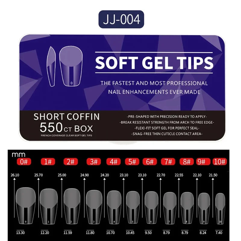 550Piece Medium and short soft gel nail tips Medium Apricot/Coffin Head Full Coverage Matte Extension Tool Acrylic Press-On Nail