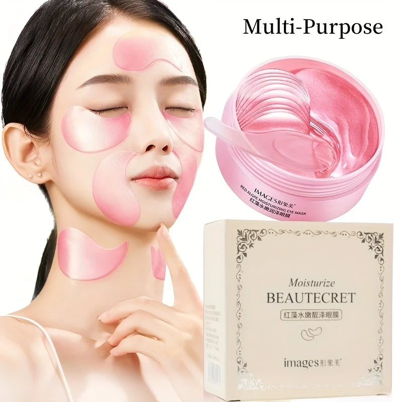 60 Pieces of Red Algae Eye Masks, Multi-Purpose Eye Patches, Containing Red Algae Extracts, Sodium Hyaluronate and Other Ingredients, to Hydrate and Moisturize the Skin, Gentle Eye Care, Texture That Is Clear and Easy to Abso