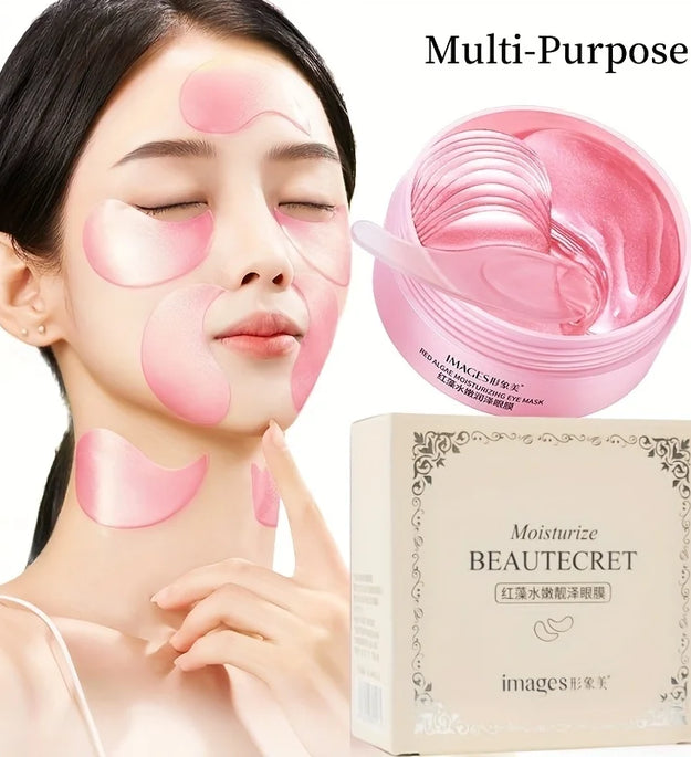 60 Pieces of Red Algae Eye Masks, Multi-Purpose Eye Patches, Containing Red Algae Extracts, Sodium Hyaluronate and Other Ingredients, to Hydrate and Moisturize the Skin, Gentle Eye Care, Texture That Is Clear and Easy to Abso