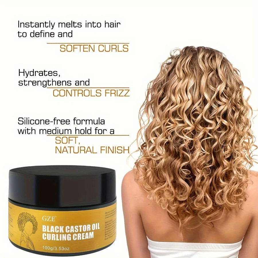 GZE Black Castor Oil Curl Defining Cream Non-stick Hydrates & eliminates frizz, Hair-Smoothing Anti-Frizz Cream to Define - BlissFully