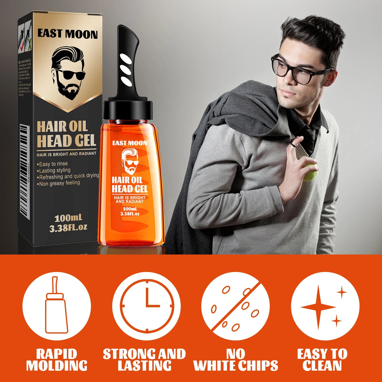 East Moon 2 in 1 Men Hair Wax Comb Long Lasting Fluffy Fresh Strong Hold Versatile Styling Hair Gel Edge Control Hair Care - BlissFully