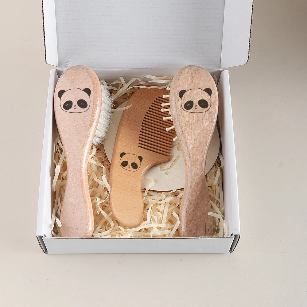 4pcs baby gift set wooden comb hair brush milestone gift box cartoon cute animal