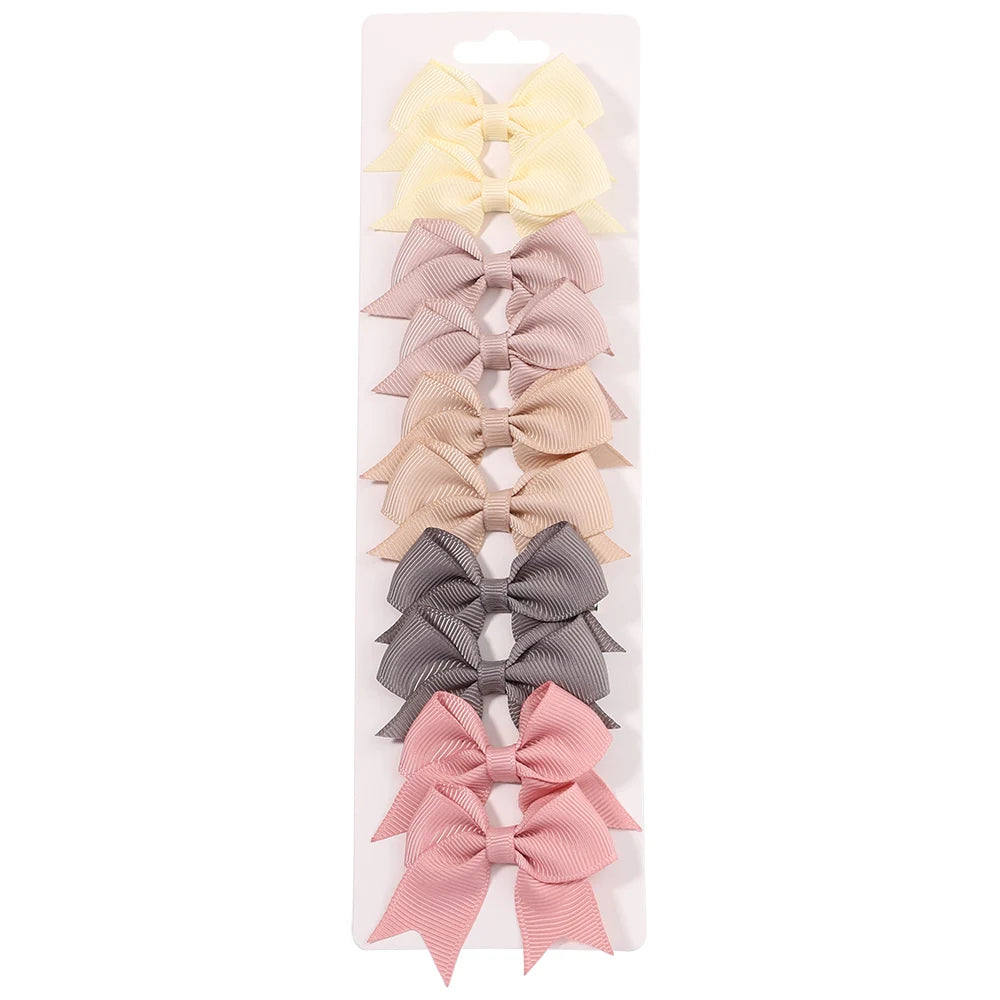 10Pcs/Set New Cute Solid Ribbon Bowknot Hair Clips for Baby Girls Handmade Bows Hairpin Barrettes Headwear Kids Hair Accessories - BlissFully
