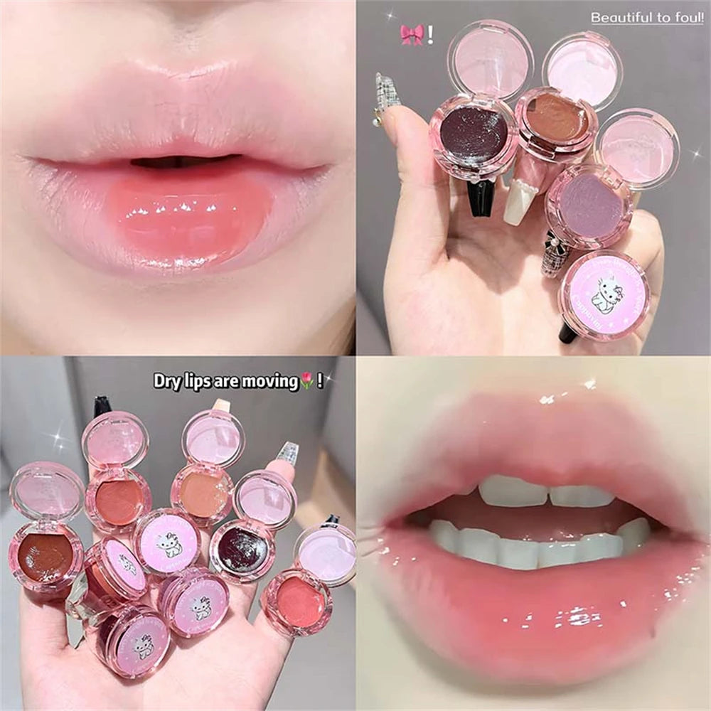 Crystal Grape Mirror Glassy of Cute Ring Lipstick Hydrating Sheer Glitter Tint Lip Balm Non-Sticky Plumper Lip Gloss Makeup