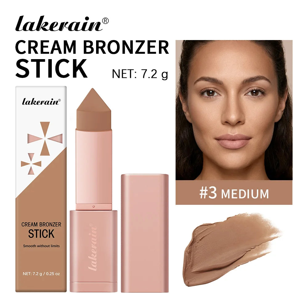 Lakerain Bronzer Cream Stick 3D Makeup Effect Improve Fine Lines Brightening & Grooming 2 IN 1 Bronzer Cream for All Skin Types