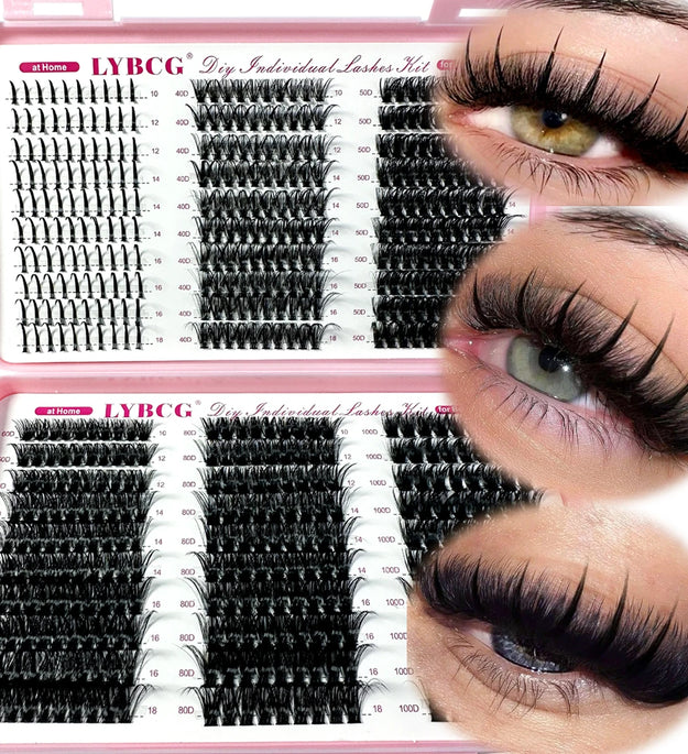 Spikes Lash Individuals Volume Eyelash Clusters D-Curly Lash Clusters Kit 10-20MM DIY Eyelash Extensions,6 Styles Lash Clusters