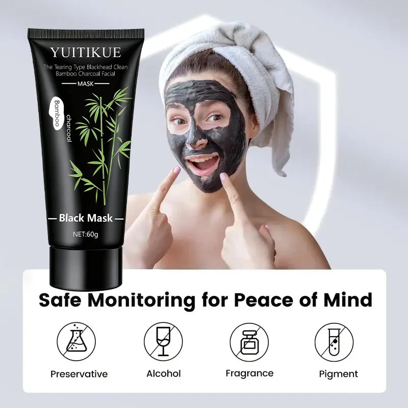 YUITIKUE Bamboo Charcoal Black Mask 60g - Tearing Type Deep Cleanse, Blackhead Removal for Clear Skin