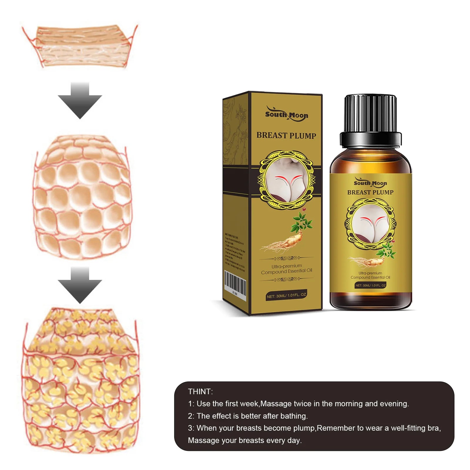 South Moon Breast Plumper Oil Lift Firm Breast Enhance Fullness Shaping Plump Contour Improve Elasticity Breast Enlargement Oils