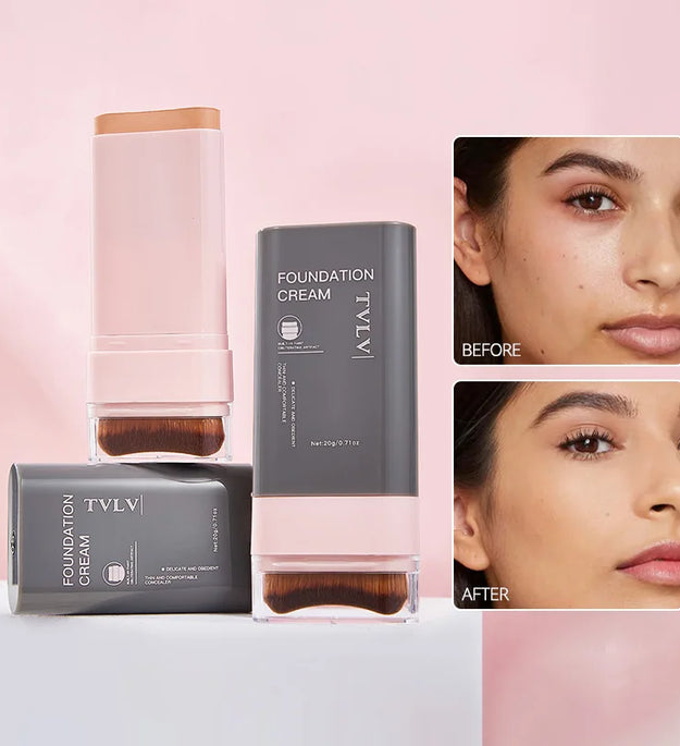 TVLV Concealing Foundation Stick: 5 Shades with Built-In Brush - Cream Finish, Lightweight and Waterproof Formula,