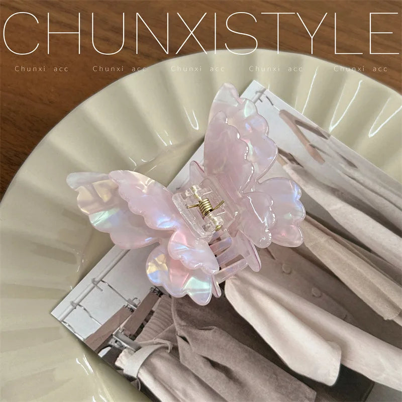 Fairy Butterfly Hair Claw French Retro Acetate Crab Hair Clip Summer Sweet Princess Shark Clip Coiled Hairpin Hair Accessories