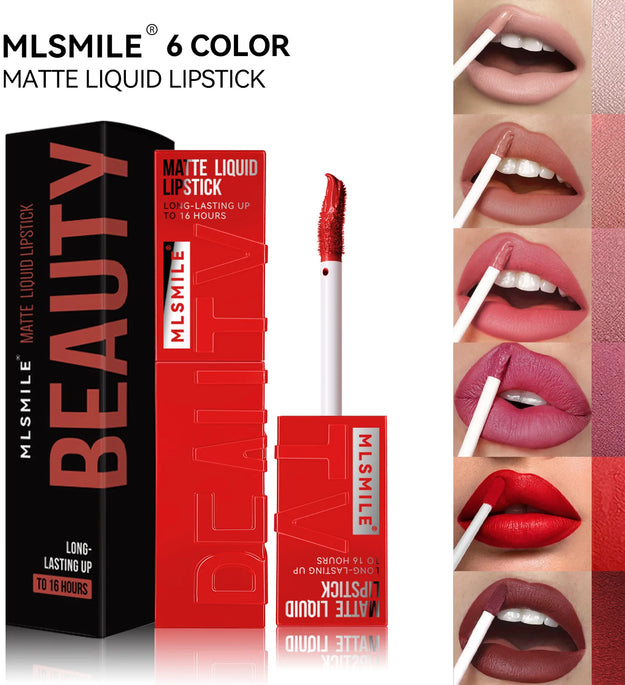 MLSMILE 6 Color Non-stick cup Velvet Satin Gloss Lip glaze Mist Liquid matte lipstick Waterproof long-lasting color liquid