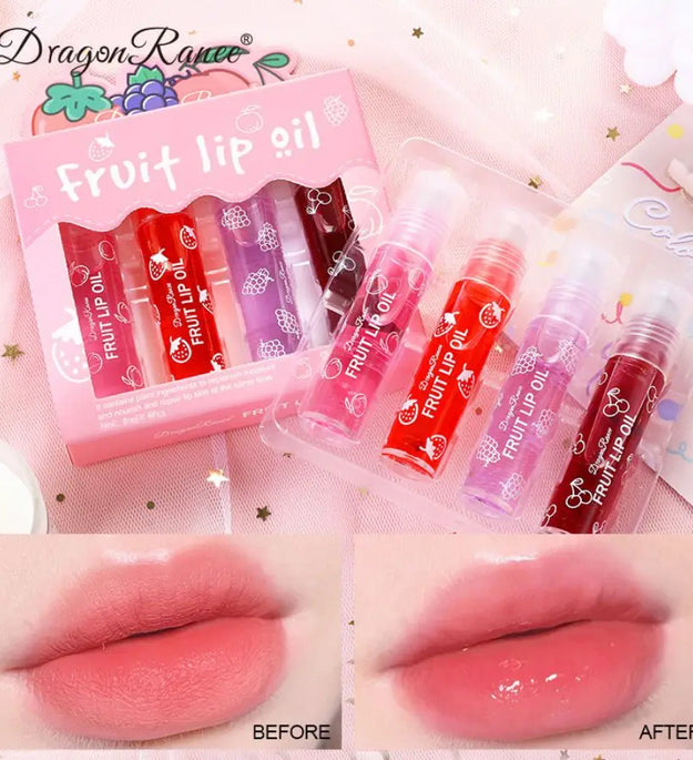 Rolling Bead Lip Oil Set of Four Moisturizing Lotion, Hydrating Roller Ball Mouth Oil, Anti-Drying, Colorless and Transparent