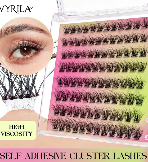 VYRILA Self Adhesive Cluster Lashes Glue-Free DIY Individual Eyelash Extension Natural Soft Lashes No Glue Needed Segmented Lash