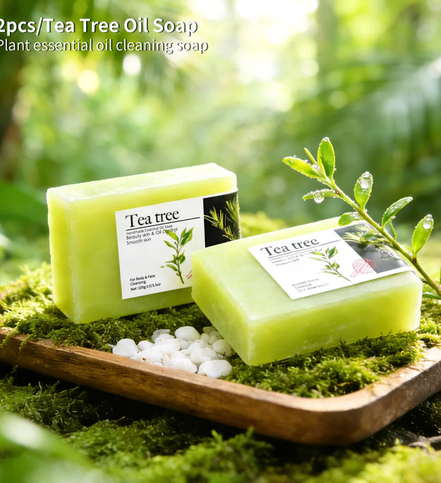 2Pcs 100g Tea Tree Oil Soap Bar Deep Cleansing Facial Bath Bar Acne Pimple Control New Formula