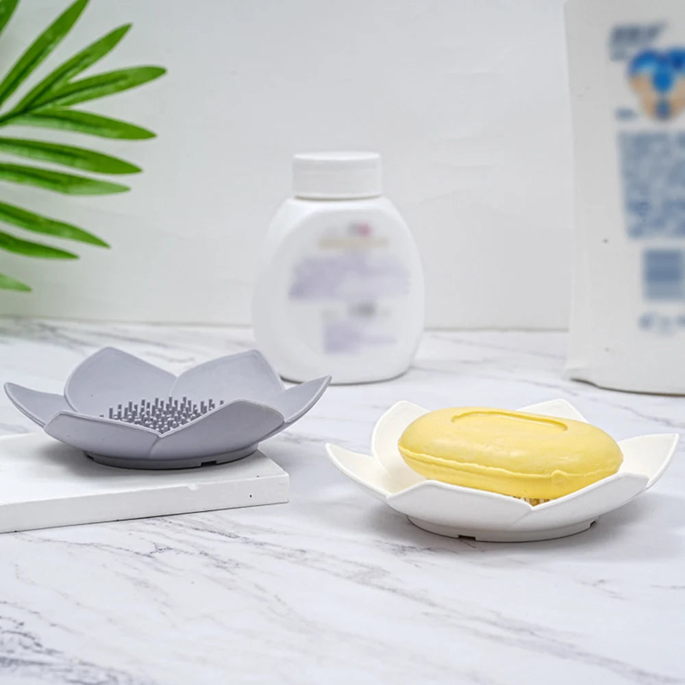 1pcs Bathroom Soap Box Lotus Design Soap Holder Silicone Soap Box Drain Box Bathroom Accessories