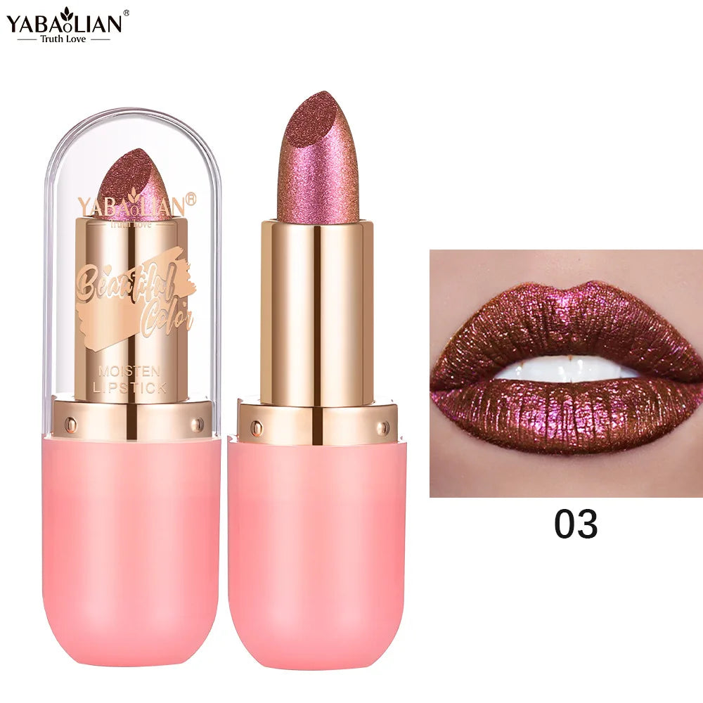 Metallic Violet Chameleon Lipstick Color Changing Matte Glitter Diamond Lipstick Waterproof Pearl Shine Lip Gloss Sexy Makeup
