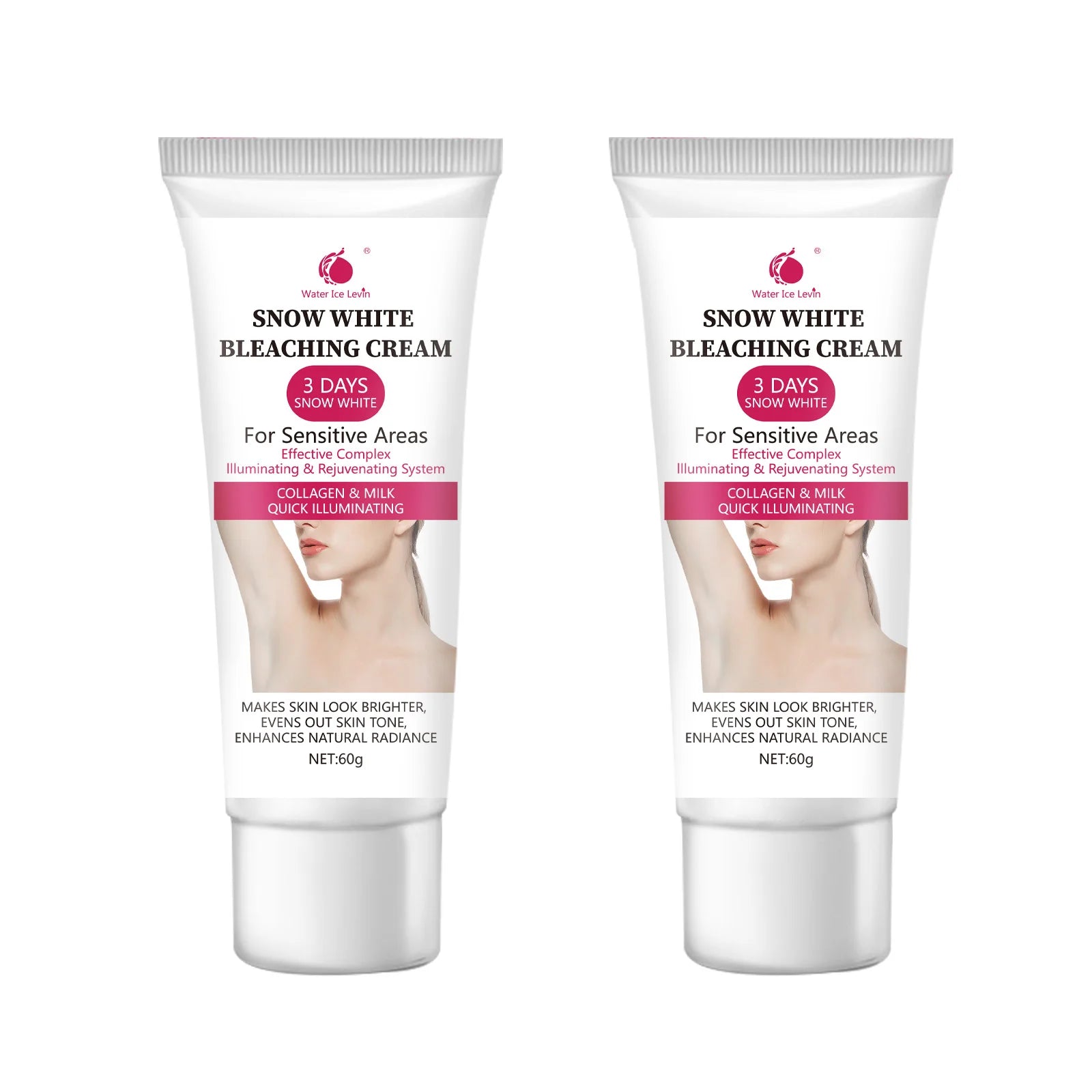 Snow White cream, private parts, underarms, knees, elbows, inner thighs, bikini line, armpits, dark areas of the body