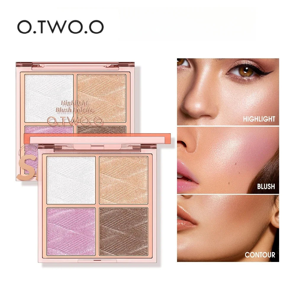 O.TWO.O Highlighter Blush Makeup Palette Waterproof Long Lasting Lighten Skin Shimmer Contour Makeup Bronzer Cosmetics