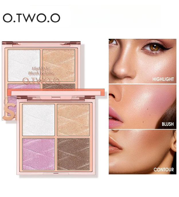 O.TWO.O Highlighter Blush Makeup Palette Waterproof Long Lasting Lighten Skin Shimmer Contour Makeup Bronzer Cosmetics