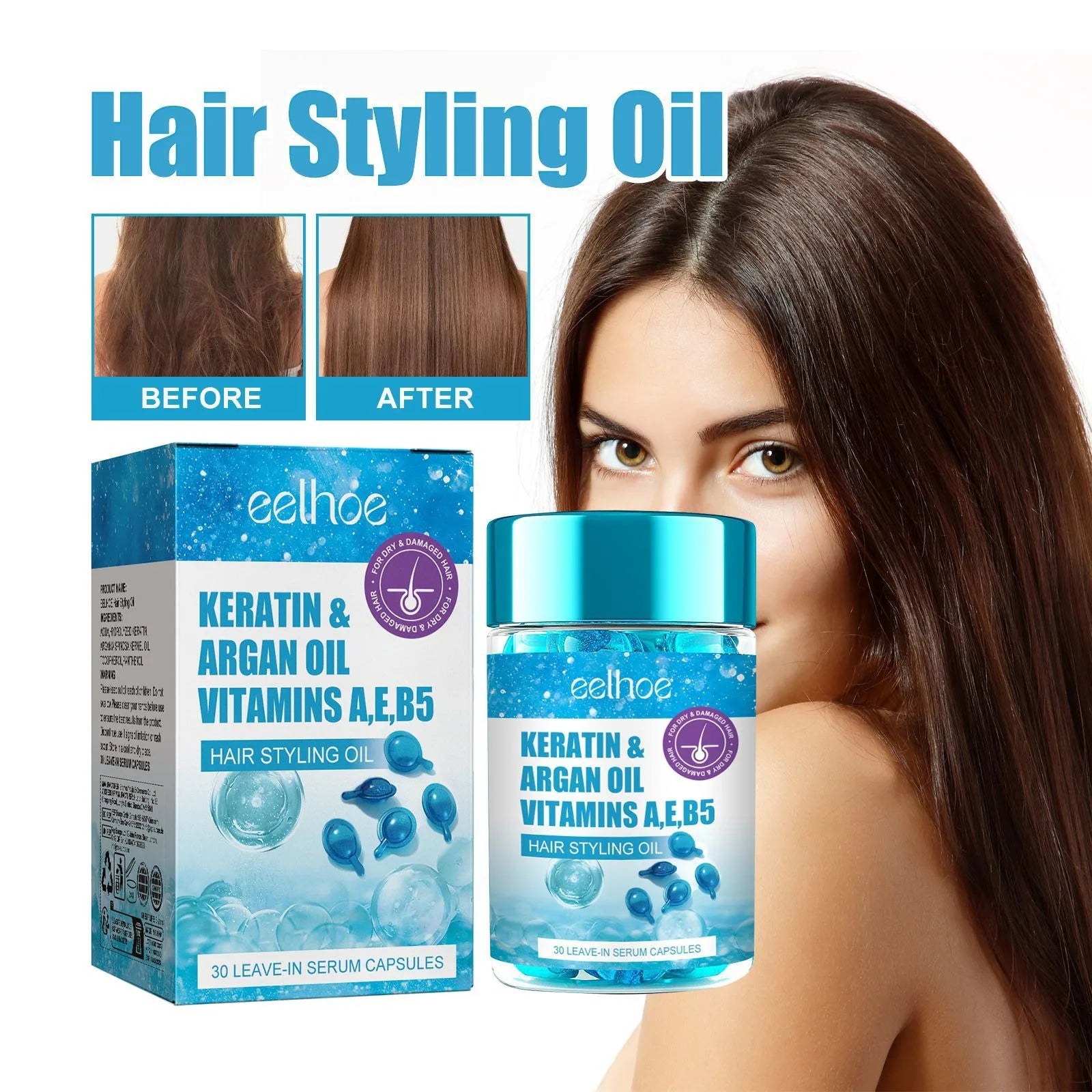 Magic Hair Vitamin Capsule Keratin Oil Fast Restore Hair Soft Smooth Shiny Deep Moisturizer Frizzy Dry Scalp Hair Care Products - BlissFully