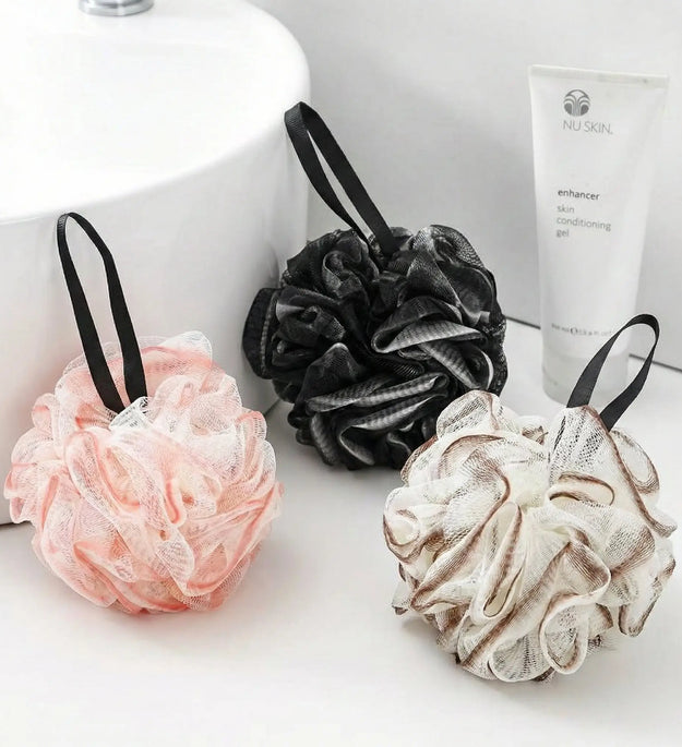 1-Pack Multi-Color PE Bath Loofah (14cm) - Hanging Lanyard, Durable Hemming, Non-Shedding, Soft & Gentle for Shower