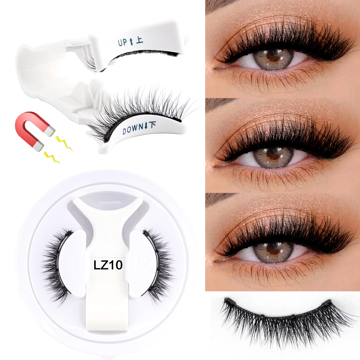 1 Pair Reusable Magnetic Lashes No Glue Needed 3D Magnetic with Clip Tweezers False Eyelash Magnetic Lash Kit Make up Eyelashes