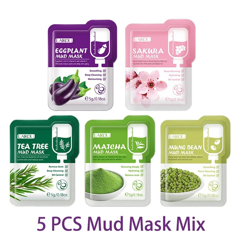 Purifying Clay Facial Mask in Pouch,For Acne, Oily & Combination Skin, Deep Cleansing, Detoxifying, Skin Care, Face Mud Mask 5g