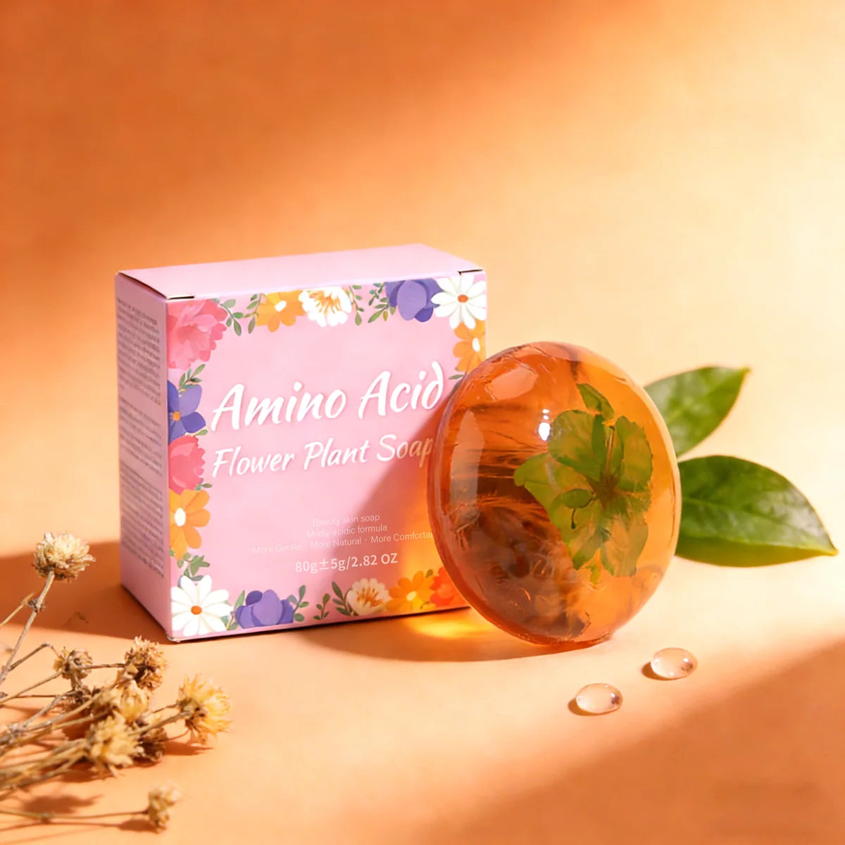 80g Natural Handmade Amino Acid Flower Soap with Coconut Oil Moisturizing Brightening Solid Cleansing and Bath Soap