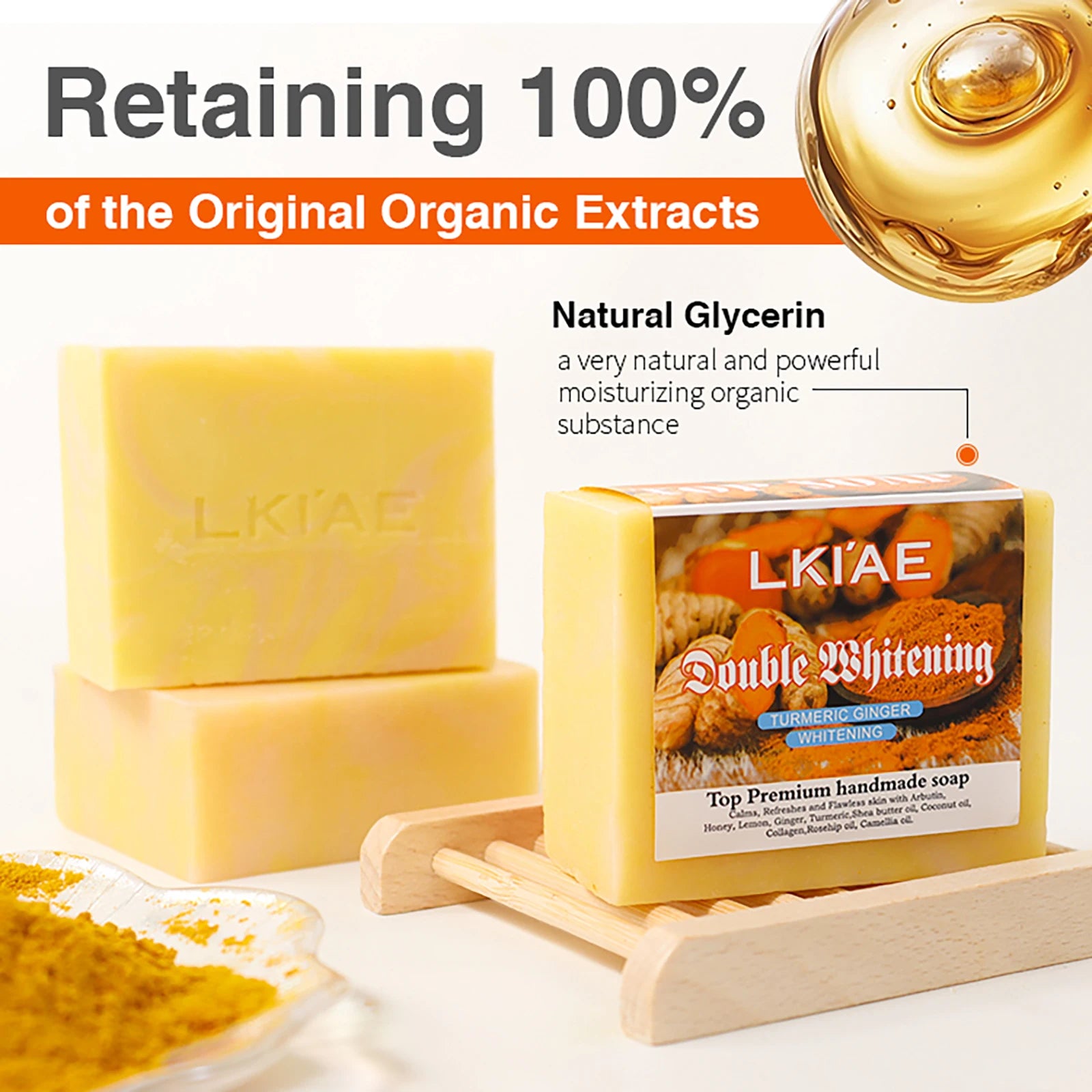 Natural Turmeric Whitening Soap Bar, Reduce Acne, Spots, Moisturize and Smoothen Skin, With Honey, Glycerin, 150g/5.3 oz